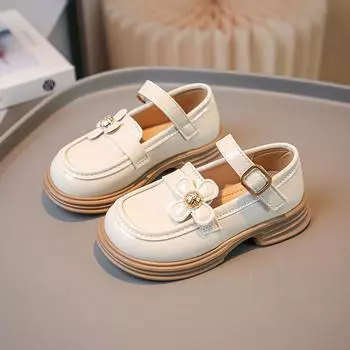 Кожаные туфли для девочек, новые осенние туфли для принцесс в стиле кампуса, модные детские мокасины с мягкой подошвой и пряжкой 26 чёрный