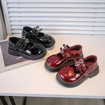 Кожаные туфли для девочек, школьные, массивные, весенние, стильные, детские туфли Мэри Джейн с бантом, милые, лакированные, удобные, детские, на плоской подошве 36 чёрный
