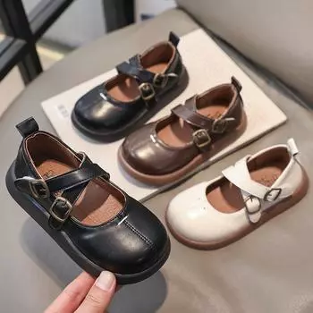 Кожаные туфли для девочек, туфли на мягкой подошве в стиле ретро, детские туфли-лодочки, новые детские туфли с коротким носком, обувь Doudou 22 коричневый