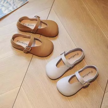 Кожаные туфли для девочек в британском стиле, детская спортивная обувь, простые мягкие подошвы, детские туфли на плоской подошве, однотонные, новинка 2024 года 24 хаки