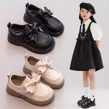 Кожаные туфли для девочек весна-осень, новые детские туфли из мягкой кожи в британском стиле для девочек, модные черные 26 чёрный