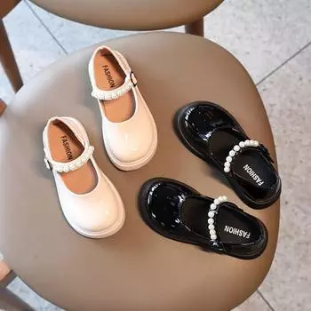 Кожаные туфли для маленьких девочек, детские туфли принцессы с цветочным принтом, детские модельные туфли с жемчугом, милые, мягкие, элегантные для свадебной вечеринки 28