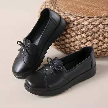 Кожаные туфли для мам на весну и осень, женские туфли-лодочки, нескользящие кожаные туфли, плоская женская обувь, повседневная обувь для людей среднего и пожилого возраста, удобная 35