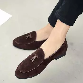 Кожаные туфли для мужчин Slip On Soft Shoes Men Comfortable Casual Men Suede Loafers Moccasins Driving Shoes Male Rubber Soul Soul 38 чёрный