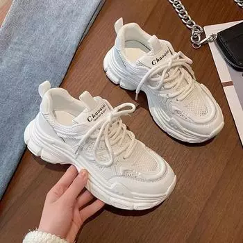 Кожаные туфли для папы, детская весенне-летняя, новая, на толстой подошве, с усиленной сеткой, дышащая, повседневная спортивная обувь для женщин 35