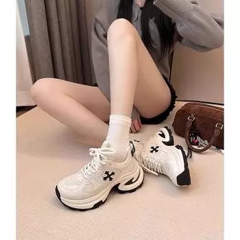 Кожаные туфли для папы, весна 2025, новые женские туфли, модные и дышащие, с двойной сеткой, на толстой подошве, с низким верхом, подходящие по цвету спортивные туфли 35 серебряный