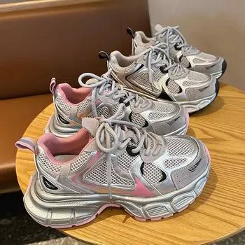 Кожаные туфли для папы, женская весенне-летняя новая универсальная сетчатая дышащая толстая подошва, увеличивающая рост, повседневная спортивная обувь 35