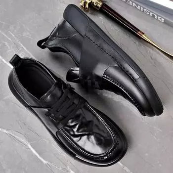 Кожаные туфли для повседневного делового образа, кожаные туфли, удобные, с завязками на круглом носке, модные, универсальные, с мягкой подошвой, кожаные туфли для мужчин 38 чёрный