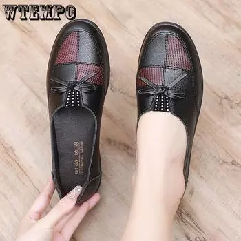 Кожаные туфли для женщин, удобные, мягкие, одинарные туфли на плоской подошве, повседневная обувь на весну 35 чёрный