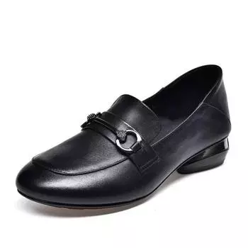 Кожаные туфли для женщин. Женские мокасины с мягкой подошвой. Высококачественная повседневная обувь в британском стиле. Модные удобные женские туфли. 35 чёрный