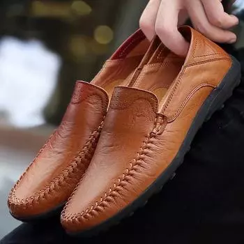 Кожаные туфли Doudou низкие дышащие мягкие кожаные туфли с мягкой подошвой повседневные туфли для ежедневного вождения удобные мужские туфли с одной педалью 39 чёрный