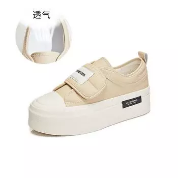 Кожаные туфли-хлебцы весна 2025 новые белые туфли на толстой подошве липучки нишевая повседневная обувь на плоской подошве универсальная женская обувь 35