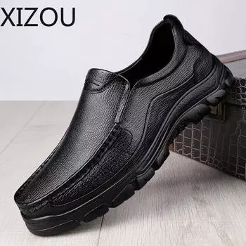 Кожаные туфли Кожаные повседневные туфли Индивидуальные туфли-лодочки Износостойкие Износостойкие XIZOU Популярная модель Четыре сезона Кожаные туфли для мужчин 38 чёрный