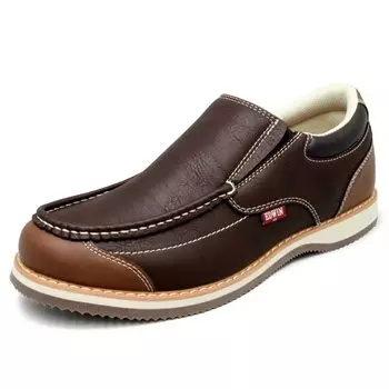 Кожаные туфли, кроссовки, повседневная обувь, 3E, мокасины без шнурков, легкая искусственная кожа, высококачественный материал, мягкая, стильная обувь, черный, коричневый, edm9808, темно-коричневый