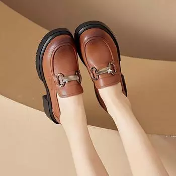 Кожаные туфли-лоферы с одной педалью на платформе, женские новые туфли в стиле ретро на толстом каблуке, кожаные туфли маленького размера в британском стиле 32