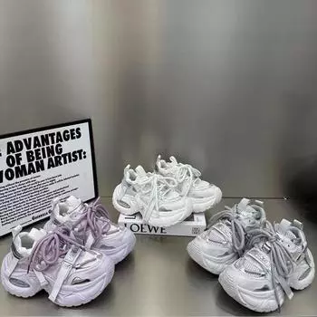 Кожаные туфли-маффины на толстой подошве для папы, женские сетчатые дышащие женские туфли, универсальные, с небольшим увеличением роста, легкие, повседневные, спортивные туфли 35