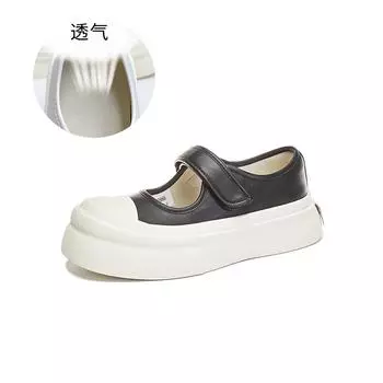 Кожаные туфли Мэри Джейн 2025 года, весна-лето, новые женские туфли на липучках, модные туфли с большой головкой, повседневная универсальная обувь для детей 35