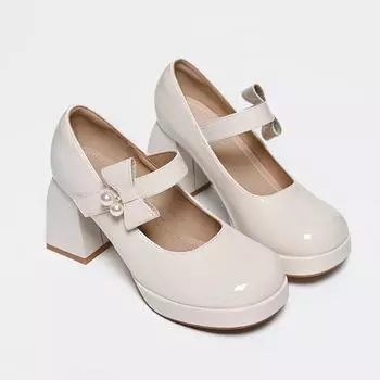 Кожаные туфли Мэри Джейн на высоком каблуке Женские туфли Туфли на толстом каблуке Женские черные туфли с бантом Маленькие кожаные туфли 34 красный