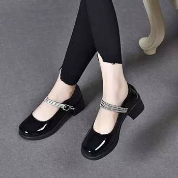 Кожаные туфли Мэри Джейн Туфли на высоком каблуке 35 чёрный