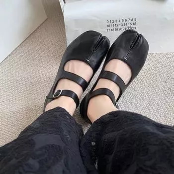 Кожаные туфли Мэри Джейн, женские туфли с двойной пряжкой, ремень, мокасины, лоферы на плоской подошве в стиле Лолиты с раздельным носком, лоферы на плоской подошве 40