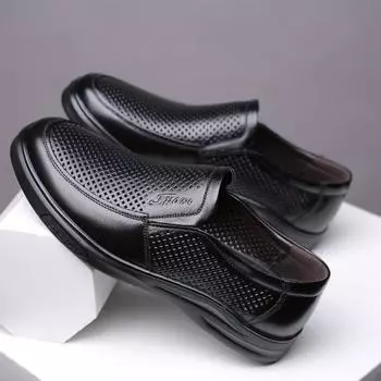 Кожаные туфли мужские 2024 новые деловые сандалии с дышащими отверстиями мужские кожаные повседневные туфли для пап среднего и пожилого возраста 37