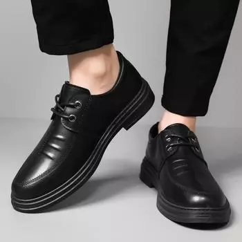 Кожаные туфли мужские 2024 новые деловые туфли в британском стиле повседневные туфли на мягкой подошве черные мужские свадебные туфли для жениха мужские 39