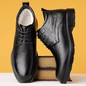 Кожаные туфли мужские 2024 зимние новые бархатные повседневные кожаные туфли с эффектом увеличения роста черные коричневые деловые мужские свадебные туфли для жениха 38