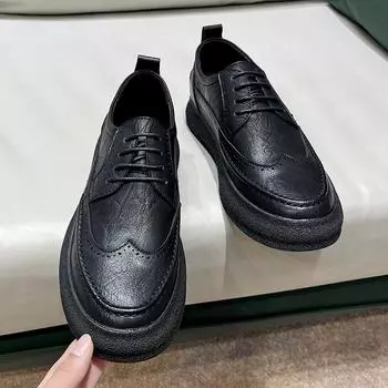 Кожаные туфли мужские блочные корейские версии британских повседневных деловых платьев свадебные туфли костюм молодежные кожаные туфли мужские 25830-T 38 чёрный