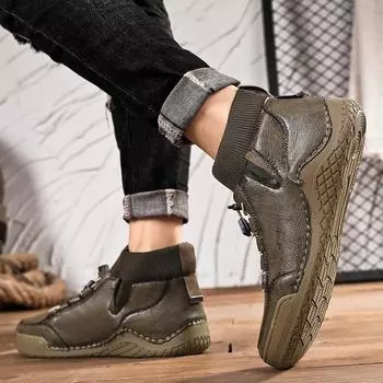 Кожаные туфли мужские большие размеры высокие повседневные кроссовки 38 коричневый