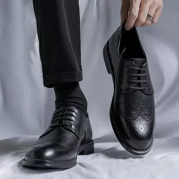 Кожаные туфли мужские Brock Carved British Casual Shoes Business Dress Black Small Leather Shoes With Suit 3228-R 38 чёрный