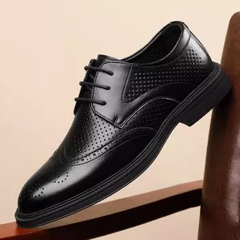 Кожаные туфли мужские броги деловая официальная одежда кожаные туфли с вырезами летние дышащие мужские свадебные туфли жениха 37