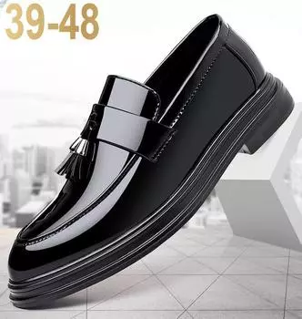 Кожаные туфли мужские деловые деловые большие размеры повседневные мягкие подошвы черные глянцевые свадебные туфли для жениха 38 чёрный