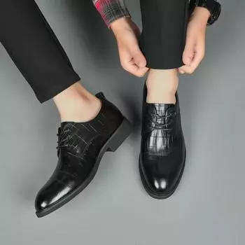 Кожаные туфли мужские деловые кожаные весенне-осенние дышащие высококачественные мужские свадебные туфли с острым носком в британском стиле прямые продажи 39 чёрный