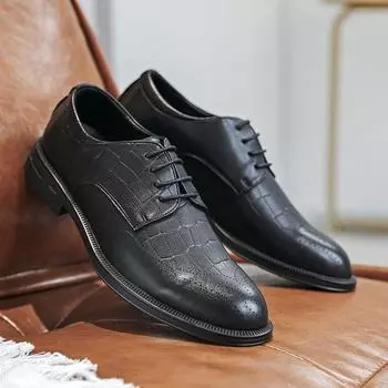 Кожаные туфли мужские деловые мужские повседневные британские корейские туфли для жениха с острым носком черные свадебные туфли 3226-T 38 чёрный