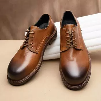 Кожаные туфли мужские деловые повседневные кожаные черные свадебные туфли дерби британские мужские туфли ручной работы на толстой подошве с утолщением 38 коричневый