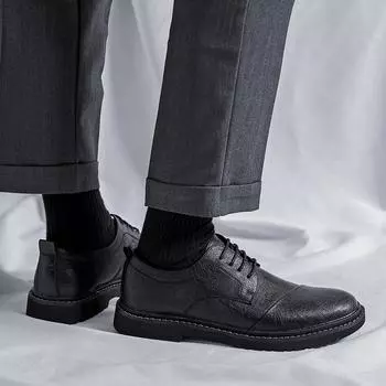 Кожаные туфли мужские деловые повседневные кожаные туфли модельные модные кожаные туфли корейская версия британский стиль трендовые мужские туфли 6312-R 38 чёрный