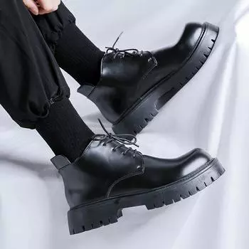 Кожаные туфли мужские деловые повседневные туфли для свадьбы жениха дерби британские дышащие ботинки Martin 23009-R 38 чёрный