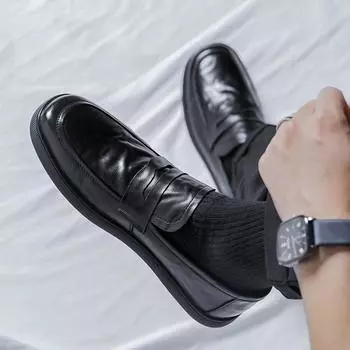 Кожаные туфли мужские деловые повседневные туфли летние британские кожаные мужские туфли Doudou высокого класса 7982-R 38 чёрный