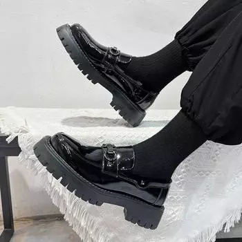 Кожаные туфли мужские деловые повседневные туфли на платформе с одной педалью британские туфли модные универсальные яркие кожаные мокасины 20350-T 38 чёрный