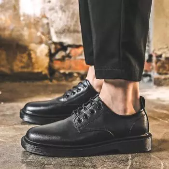 Кожаные туфли мужские деловые туфли дерби британские повседневные кожаные туфли мужские свадебные туфли увеличивающие рост мужские туфли 6070-J 38 чёрный