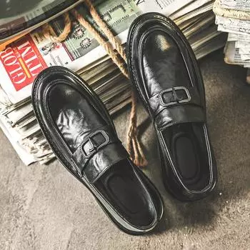 Кожаные туфли мужские деловые туфли модные британские мужские туфли большого размера ленивые туфли с одной педалью мужские повседневные туфли 3518-J 38 чёрный