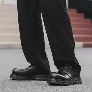 Кожаные туфли мужские деловые туфли свадебные туфли жениха повседневные туфли дерби в британском стиле на высокой платформе 2232-J 38 чёрный