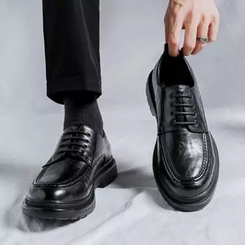 Кожаные туфли мужские из натуральной кожи деловые туфли трендовые британские однопедальные мужские повседневные летние мокасины 85323-R 38 чёрный