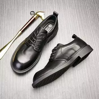 Кожаные туфли мужские из натуральной кожи мягкая подошва шнуровка зеленые туфли модные на низком каблуке с круглым носком деловые туфли формальные повседневные мужские туфли 38 чёрный