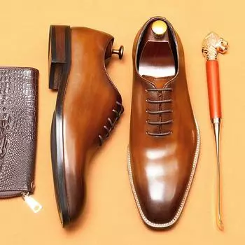 Кожаные туфли мужские кожаные британские деловые туфли оксфорды ручной работы заостренные мужские туфли на шнуровке 42 чёрный