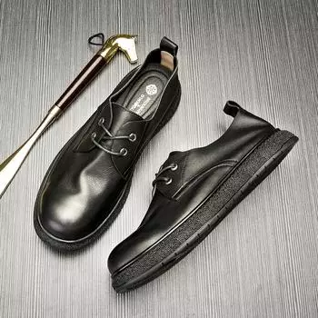 Кожаные туфли мужские кожаные мягкие подошвы повседневные дышащие туфли на шнуровке с круглым носком нескользящие трендовые деловые туфли 38