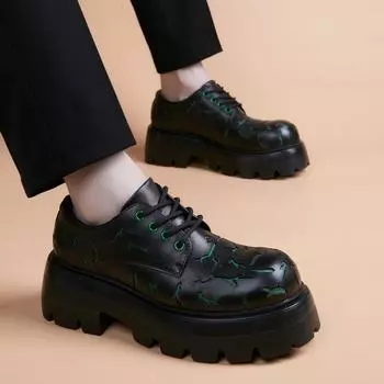 Кожаные туфли мужские кожаные высокого класса с трещинами и подошвой из булавки, модные повседневные туфли с толстой подошвой и большой головкой Douyin, тот же стиль, поддержка доставки 38