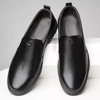 Кожаные туфли мужские летние 2024 года, новые деловые повседневные туфли для джентльменов, полые дышащие кожаные мужские сандалии с отверстиями из кожи 38