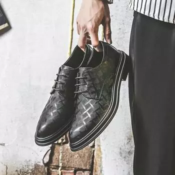 Кожаные туфли мужские летние деловые платья мягкие кожаные тисненые дышащие костюмы для подростков жених корейский 2341-J 38 чёрный