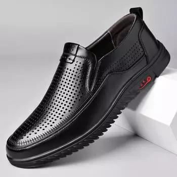 Кожаные туфли мужские летние из коровьей кожи с полыми отверстиями мужские деловые сандалии повседневная обувь для отцов среднего и пожилого возраста 38